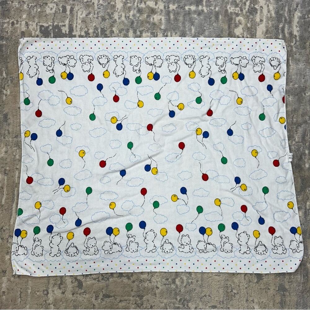 Vintage 1990s Carter’s Teddy Bear Balloon Flannel Baby Blanket 30x40 USA